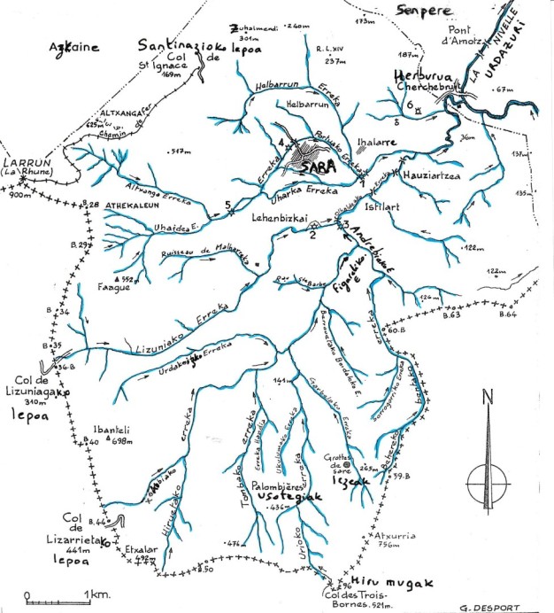 Carte des ruisseaux du village de Sare